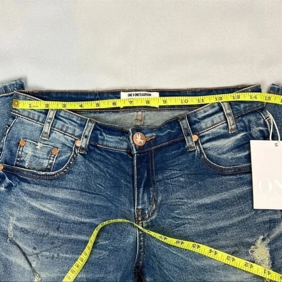 NEW ONE X ONE TEASPOON Freebird ll Low Waist Distressed Zipper Hem Size 28 - Picture 8 of 12